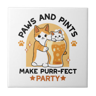 Oktoberfest Cat Party Paws and Pints Tile