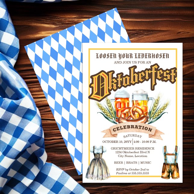 Oktoberfest Celebration Party Invitation (Planning an Oktoberfest party? Get your guests excited with a festive Oktoberfest party invitation.)