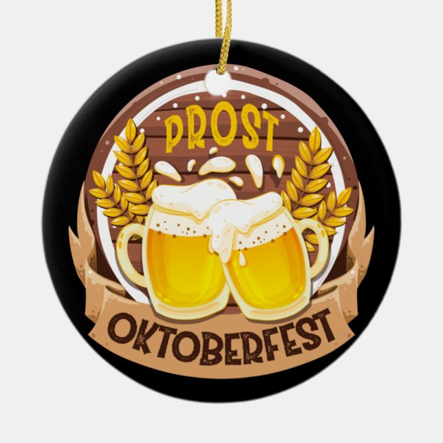 Oktoberfest Cheers German Drinking Beer Party Ceramic Ornament (Front)