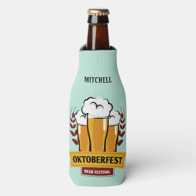 Oktoberfest custom name & text bottle cooler (Bottle Front)