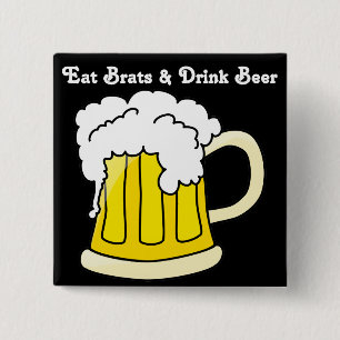 Oktoberfest Eat Brats & Drink Beer 2 Inch Square Button