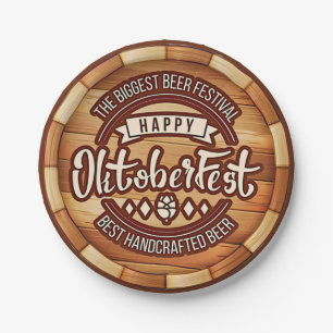 Oktoberfest  Festival Brown Wooden Beer Barrel  Paper Plate