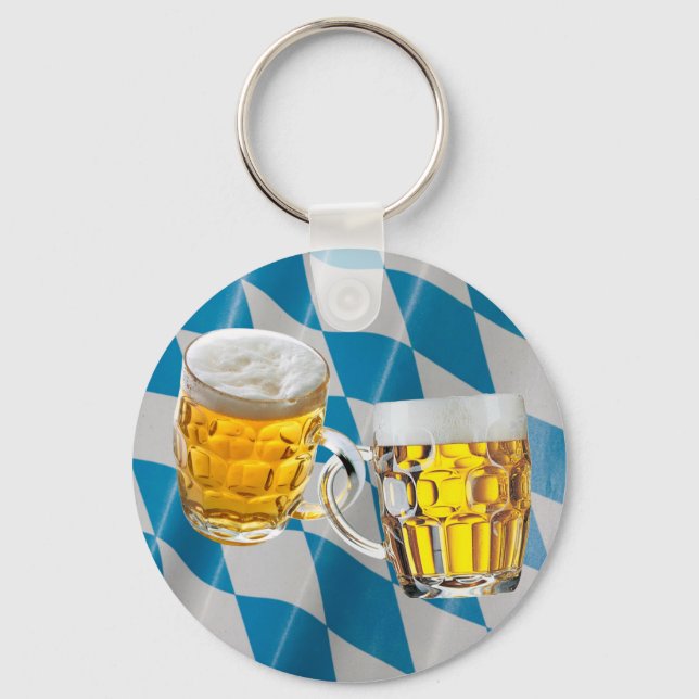 Oktoberfest Friends Two Beer Glasses Funny Keychain (Front)