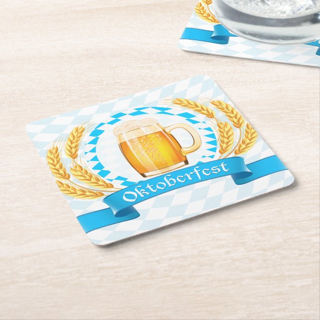 Oktoberfest Frothy Beer Mug Square Paper Coaster (Angled)