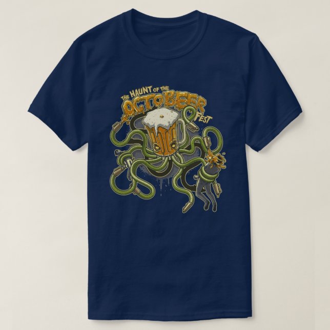 Oktoberfest Funny Octopus Beer Cheers T-Shirt (Design Front)