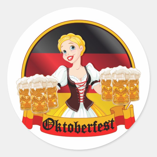 Oktoberfest German Bar Maid Classic Round Sticker (Front)