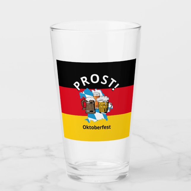 OKTOBERFEST German Bavarian Flag Cartoon Beers Glass (Front)