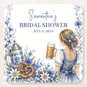 Oktoberfest German Beer Pretzel Bridal Shower Square Paper Coaster