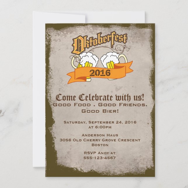 Oktoberfest German Festival Beer Steins Party Invitation (Front)