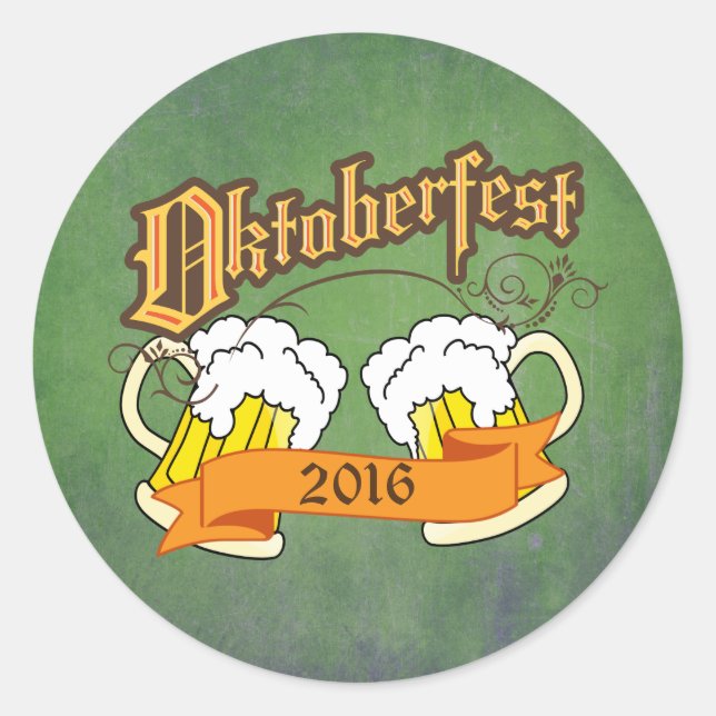 Oktoberfest German Festival Beer Steins Typography Classic Round Sticker (Front)