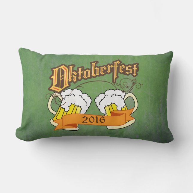 Oktoberfest German Festival Beer Steins Typography Lumbar Pillow (Front)
