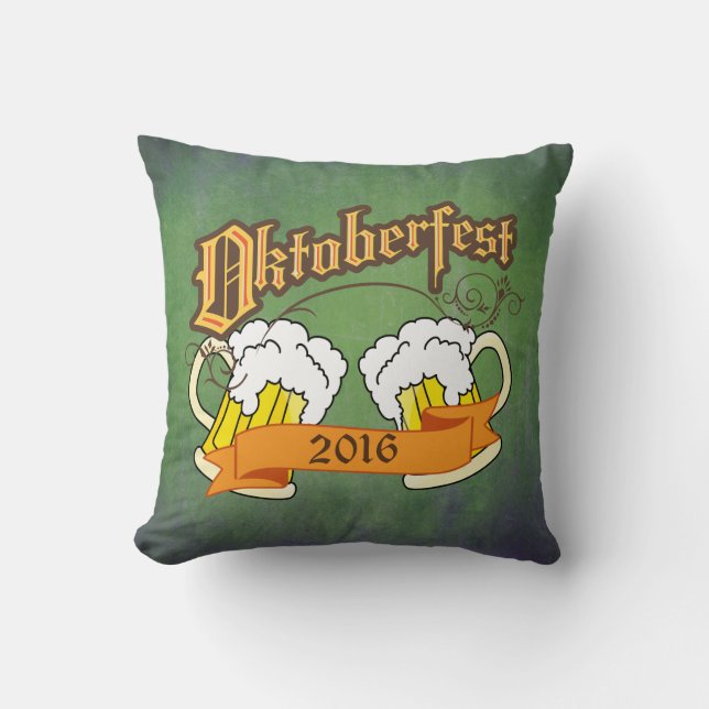Oktoberfest German Festival Beer Steins Typography Throw Pillow (Front)