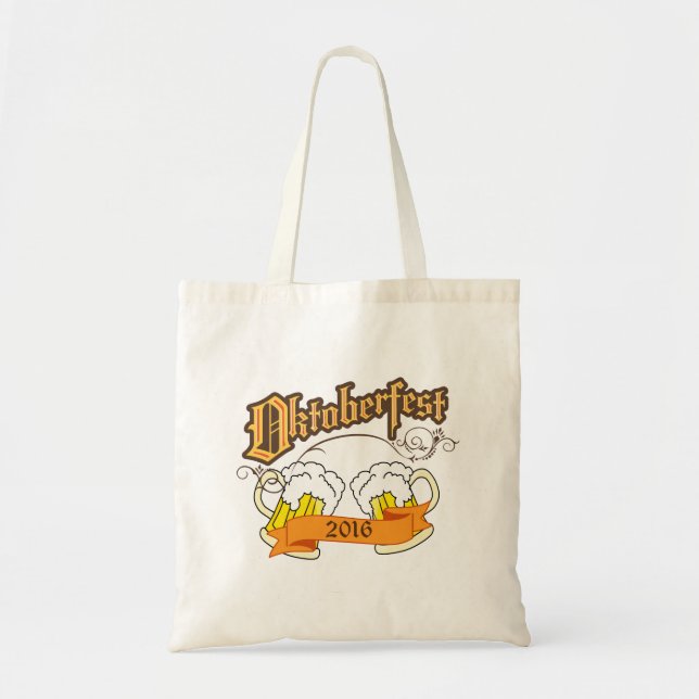 Oktoberfest German Festival Beer Steins Typography Tote Bag (Front)