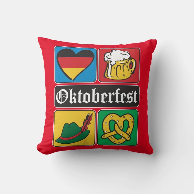 Oktoberfest German Icons Throw Pillow (Front)