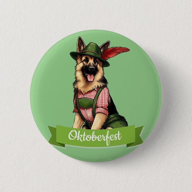 Oktoberfest German Shepherd Dog  2 Inch Round Button (Front)