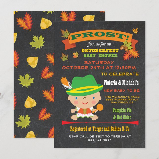 Oktoberfest Girl Baby Shower Fall Invitations (Front/Back)