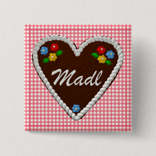 Oktoberfest Heart "Madl" 2 Inch Square Button