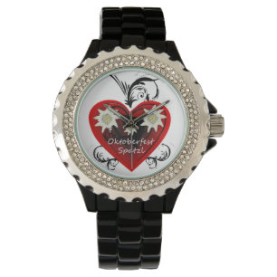 Oktoberfest Heart Spatzl Rhinestone Watch black