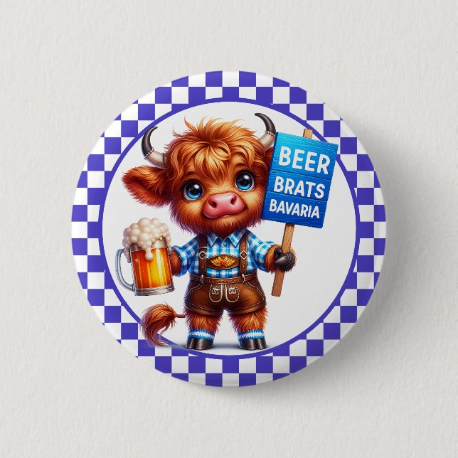 Oktoberfest Highland Cow  2 Inch Round Button (Front)
