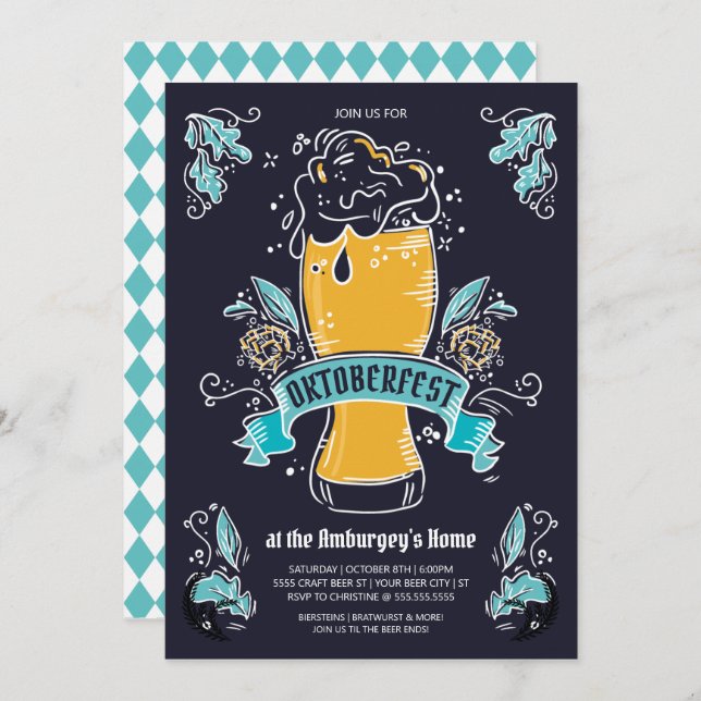 Oktoberfest Invitation - Beer Invitation (Front/Back)
