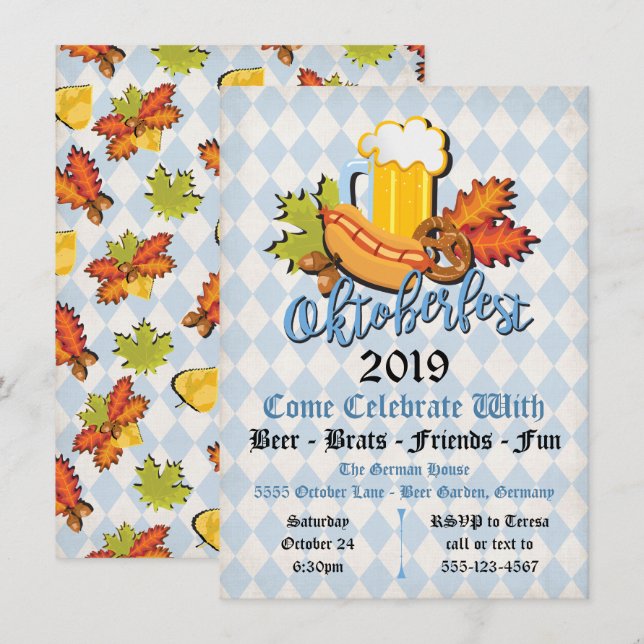 Oktoberfest laisse les Invitations de la fête (Devant / Derrière)