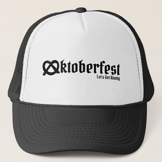 Oktoberfest Let's Get Knotty Typography Funny Pun Trucker Hat (Front)