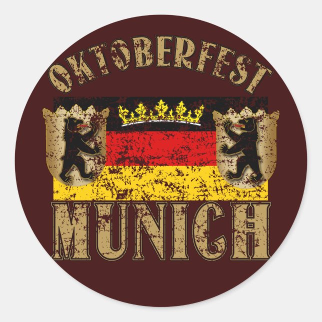 Oktoberfest Munich Distressed Look Design Classic Round Sticker (Front)