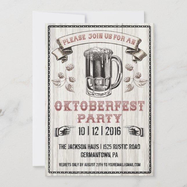 Oktoberfest Party Invitation on Wood (Front)