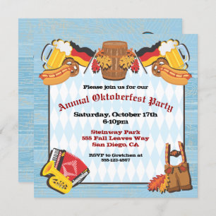 Oktoberfest Party Invitation sur fond de bois anci