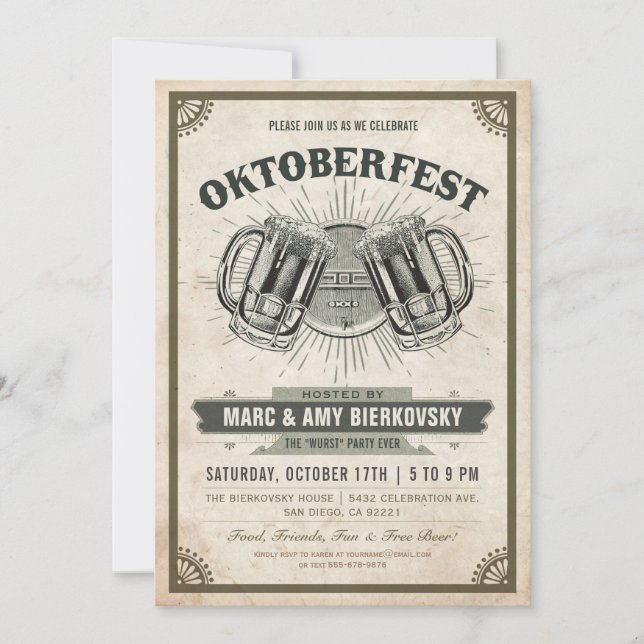 Oktoberfest Party Invitation | Vintage Retro (Front)