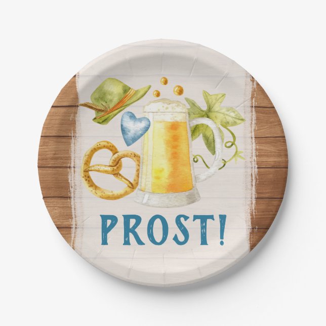 Oktoberfest Party Rustic Bavarian Beer Stein Paper Plate (Front)