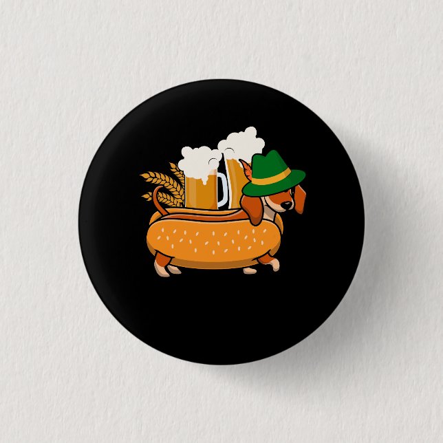 Oktoberfest Pretzel Dachshund Wiener Hotdog German 1 Inch Round Button (Front)