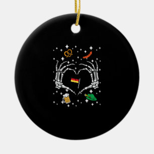 Oktoberfest Skeleton Hand Heart Flag German Ceramic Ornament