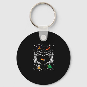 Oktoberfest Skeleton Hand Heart Flag German Keychain