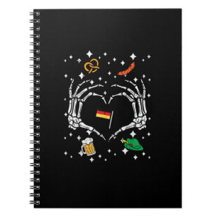 Oktoberfest Skeleton Hand Heart Flag German  Notebook