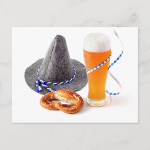 Oktoberfest streamer with beer and pretzel postcard