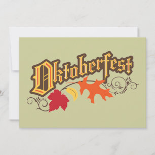 oktoberfest text and autumn leaves invitation