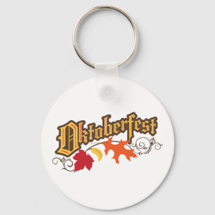 oktoberfest text and autumn leaves keychain