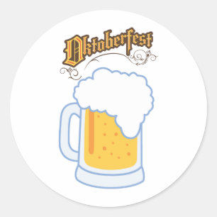 oktoberfest text and beer classic round sticker