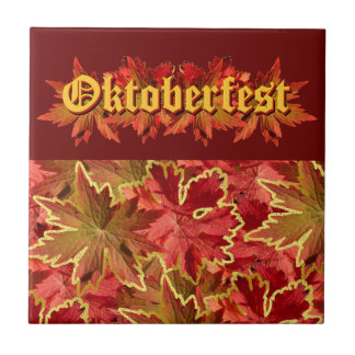 Oktoberfest Text Design With Autumn Leaves Tile