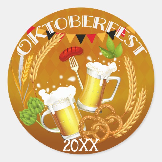 Oktoberfest Toasting Beer Classic Round Sticker (Front)