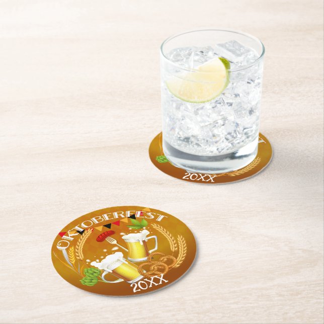 Oktoberfest Toasting Beer Round Paper Coaster (Insitu)