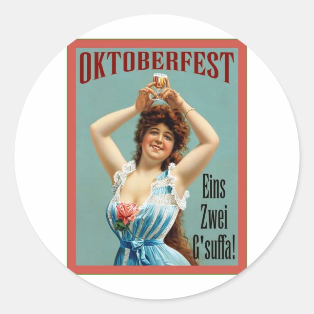 Oktoberfest  ~ Vintage Bavarian Advertising Poster Classic Round Sticker (Front)