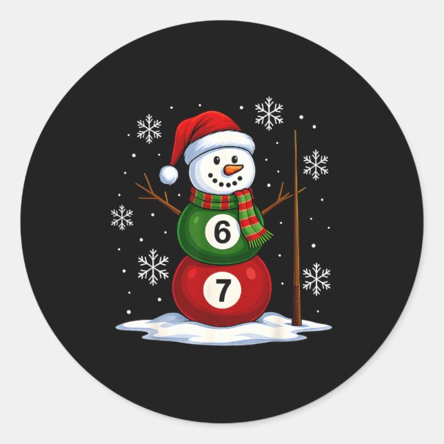 Ol Game Snowman Billiards Player Funny Christmas  Classic Round Sticker (Front)