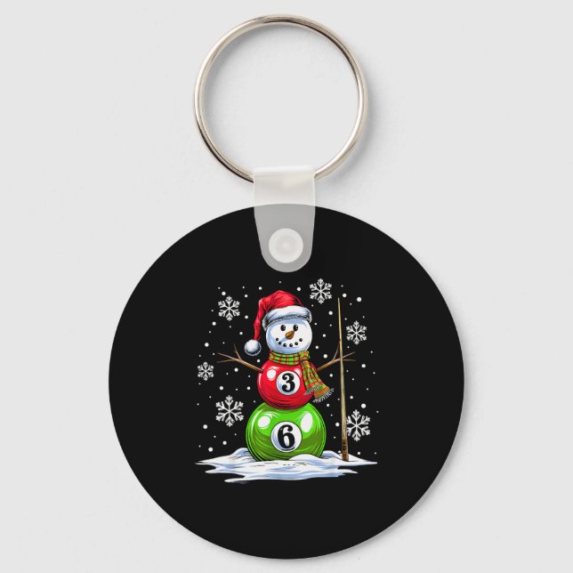 Ol Game Snowman Billiards Player Funny Christmas  Keychain (Front)
