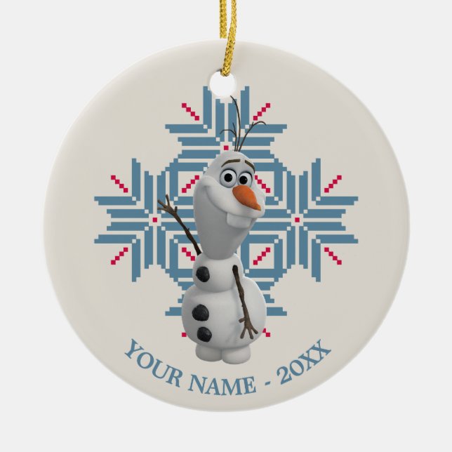 Olaf | Blue Snowflake Personalized Add Your Name Ceramic Ornament (Front)