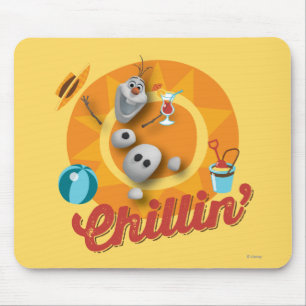 Olaf   Chillin' in Orange Circle Mouse Pad