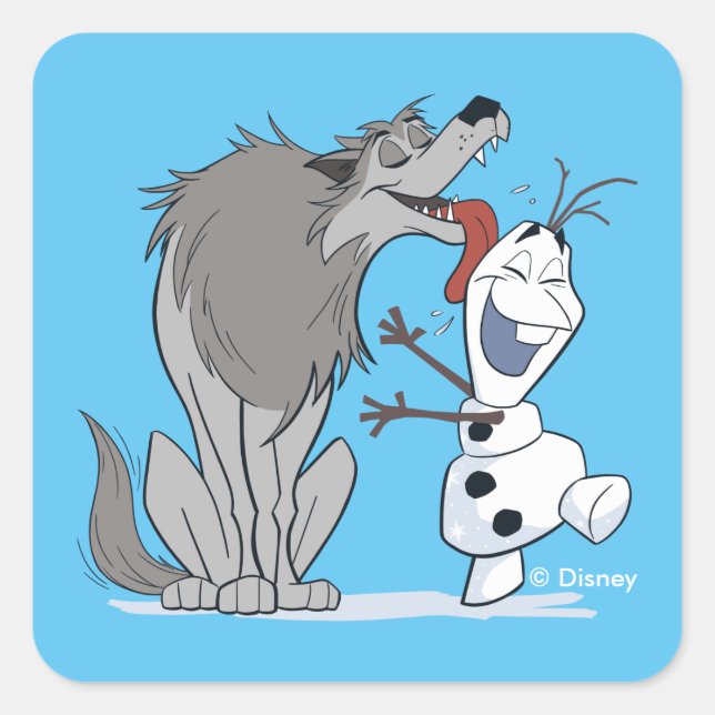 Olaf Licked By Wolf Square Sticker (Front)