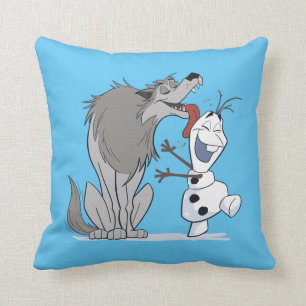 Olaf Licked By Wolf Throw Pillow