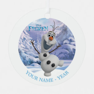 Olaf   Snowflake Background Add Your Name Metal Ornament